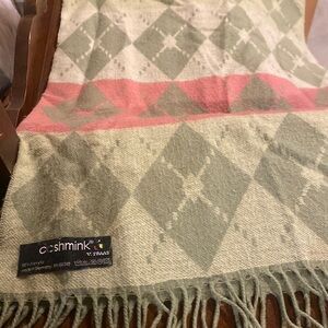 Cashmink- made in Germany 100% acrylic 64 inches long, green and mauve color